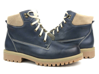 Skórzane trapery, śniegowce damskie - HELIOS Komfort 555, granatowe