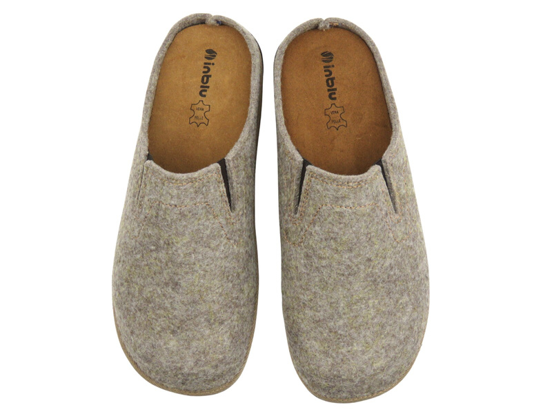 Ciepłe kapcie męskie z wyjmowaną, skórzaną wkładką - INBLU 155M025, brązowe