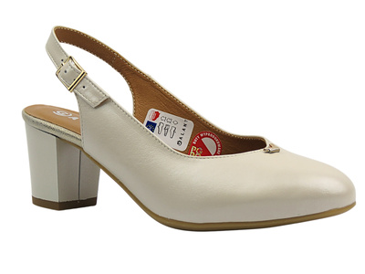 Skórzane czółenka na obcasie - GALANT 3203, szary