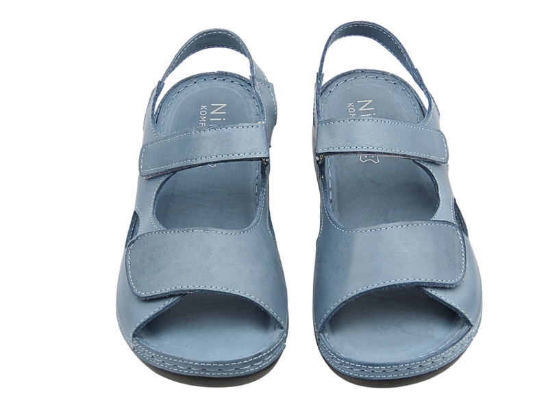 Skórzane sandały damskie Nika Komfort H-158 niebieskie