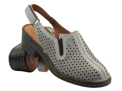 Skórzane sandały damskie na obcasie - Comfortabel 720035-09, szare