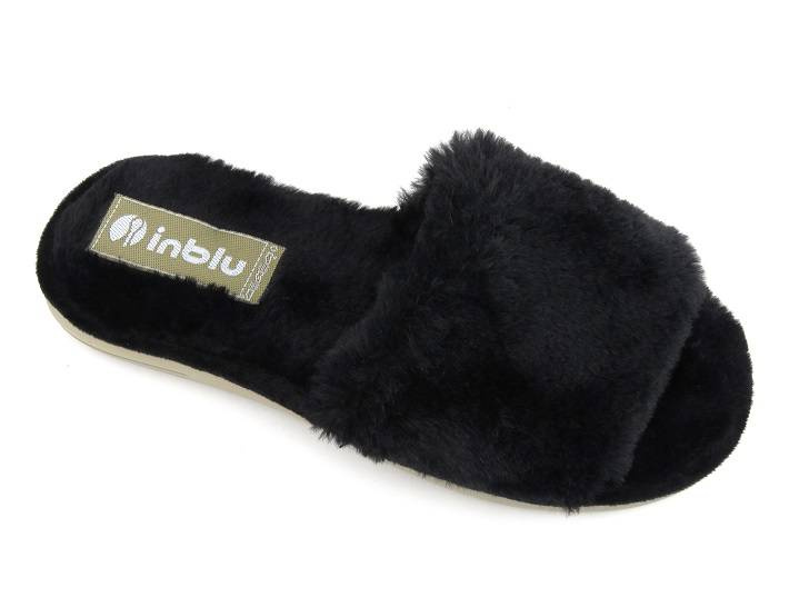 Futerkowe kapcie damskie bez noska - INBLU EK-05, czarne