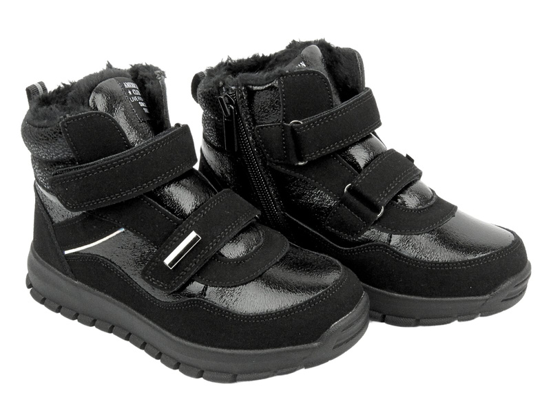 Śniegowce, trzewiki dziecięce na rzepy AMERICAN CLUB ES 142/23, czarne