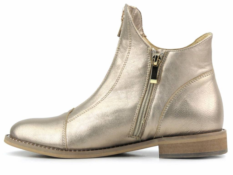 Skórzane botki damskie wiosenne - Eksbut 6607, złote