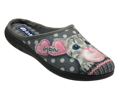 Kapcie damskie z kotkiem szare Inblu EC-93