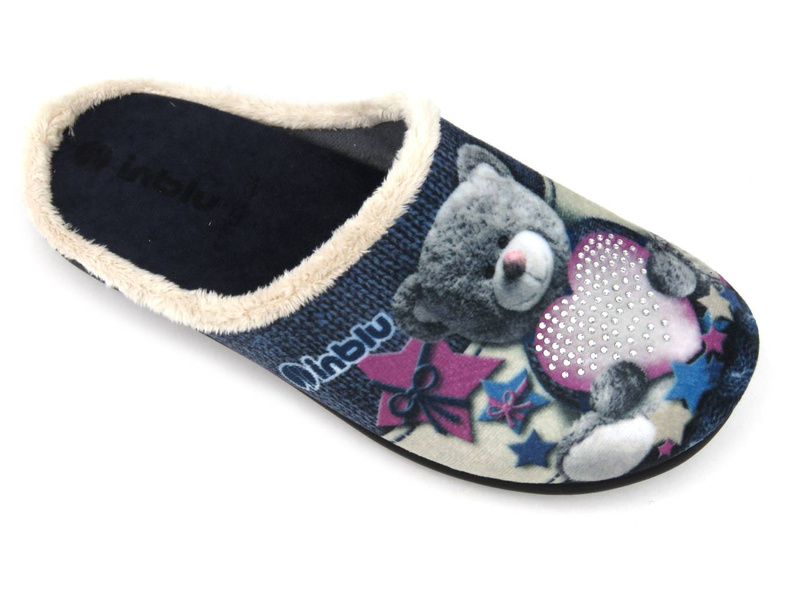 Miękkie kapcie damskie z misiem - INBLU 155D210, niebieskie