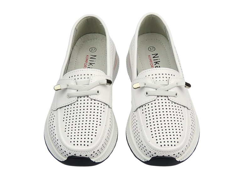 Skórzane półbuty damskie ażurowe białe Nika Komfort H-647