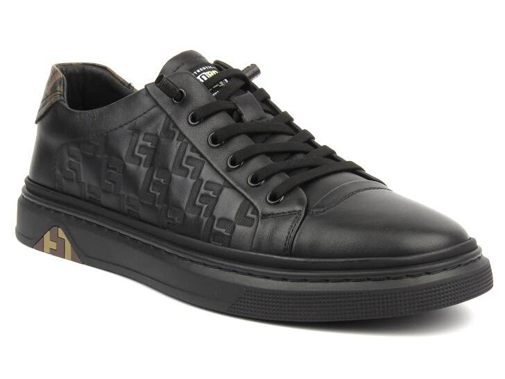 Skórzane sneakersy męskie - JOHN DOUBARE 68F125, czarne