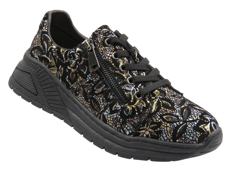 Skórzane półbuty damskie czarno-złote Nika Komfort H-233