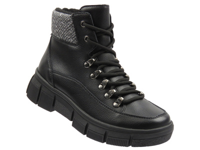 Skórzane trapery, botki damskie czarne Cambell 25-19346