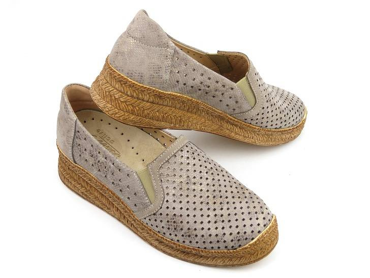 Półbuty damskie na a la plecionej podeszwie - AXEL 1907, beżowe