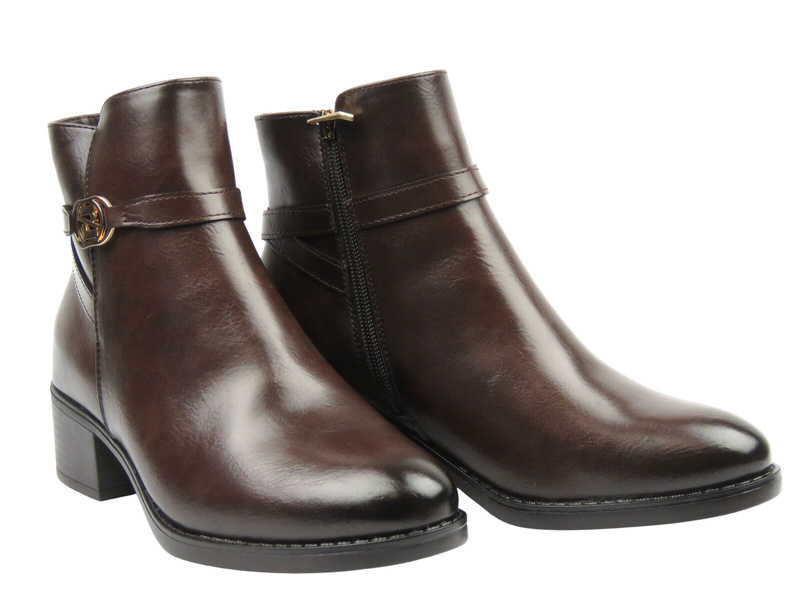 Botki damskie na wygodnym obcasie brązowe Potocki 25-12738