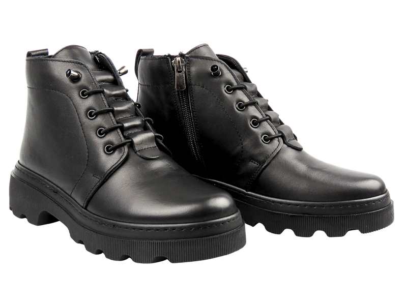 Skórzane botki damskie Nika Komfort H-2896, czarne