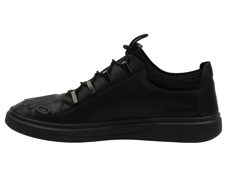 Skórzane buty sportowe męskie czarne JOHN DOUBARE S8016-XT6820-1