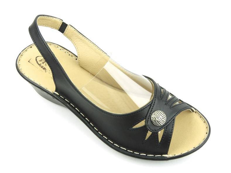Wygodne sandały damskie ze skóry licowej - HELIOS Komfort 689, czarne