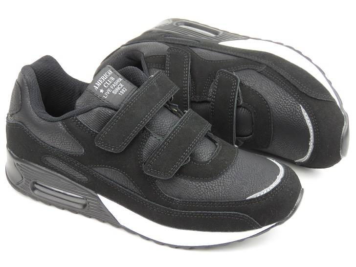 Buty sportowe młodzieżowe na rzepy - AMERICAN CLUB ES93/22, czarne