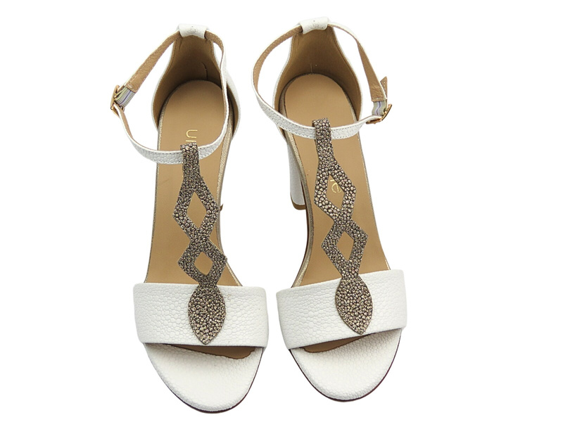 Sandały damskie na efektownym obcasie - UNCOME 40181, białe