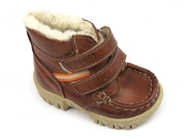 Trzewiki dziecięce z grubą wełną owczą - HELIOS 030/1, brązowe