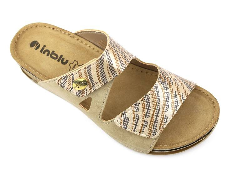 Klapki damskie z paskami na rzep - INBLU NV-02, beżowe