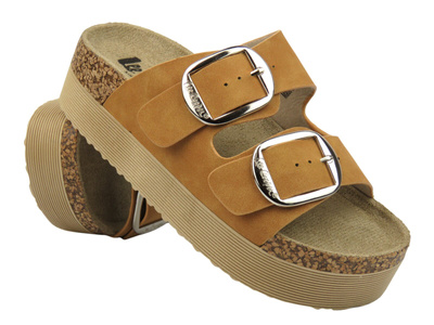 Klapki damskie na klamry - Lee Cooper 25-35-3494L, brązowe