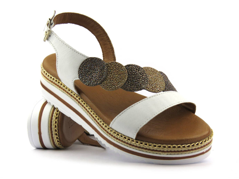 Sandały damskie na podwyższonej podeszwie - VENEZIA 261605, białe