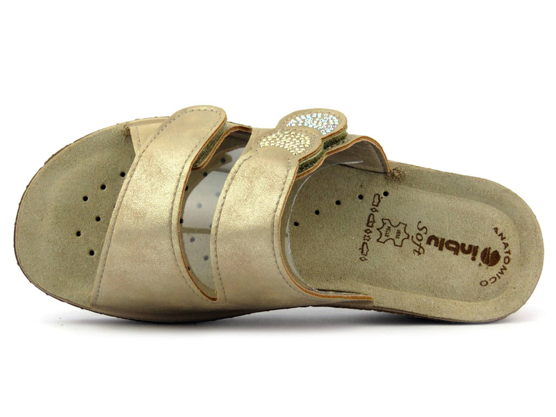 Klapki damskie z paskami na rzep - INBLU 26-75, piaskowe