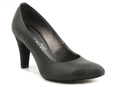 Skórzane czółenka na obcasie - NATALII 097, popiel