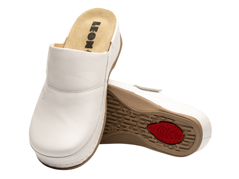 Skórzane Klapki Damskie Leon 2019 białe