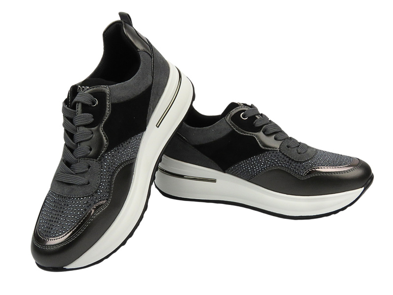 Sneakersy damskie z kryształkami szare INBLU IN-397