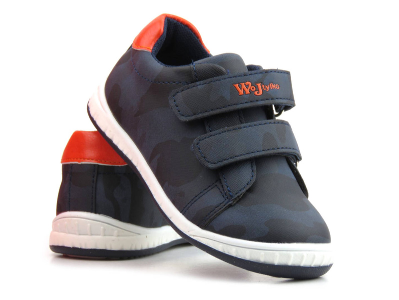 Półbuty, buty sportowe dziecięce ze skórzaną wyściółką - Wojtyłko 22006, granatowe w moro