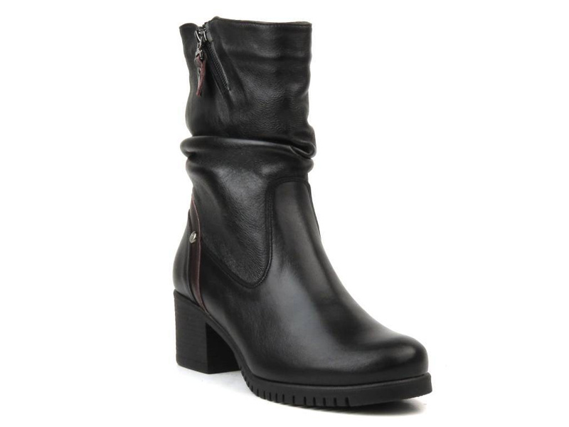 Wygodne, skórzane botki damskie na klocku - Galant Z23-4, czarne