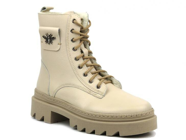 Skórzane botki damskie - Waldi 1186, beżowe