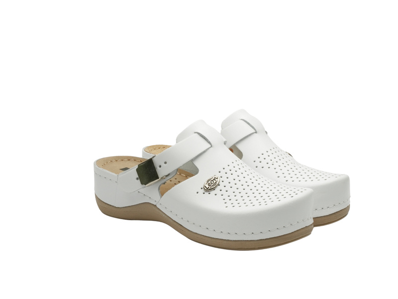 Skórzane klapki damskie biały Leon 900