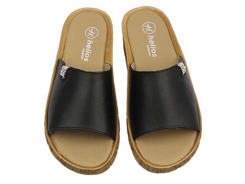 Klapki damskie skórzane płaskie czarne Helios Komfort 130