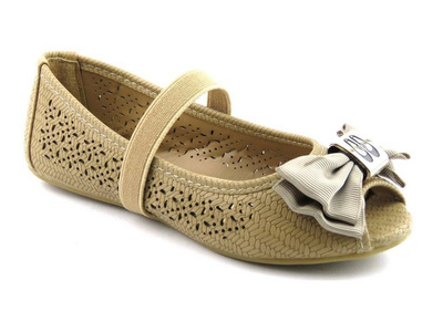 Ażurowe balerinki dziecięce z gumką - NEW TLC TL8637TE, beżowe
