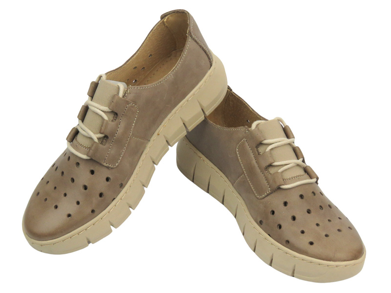 Wygodne półbuty damskie skórzane - HELIOS Komfort 434-2, beżowe