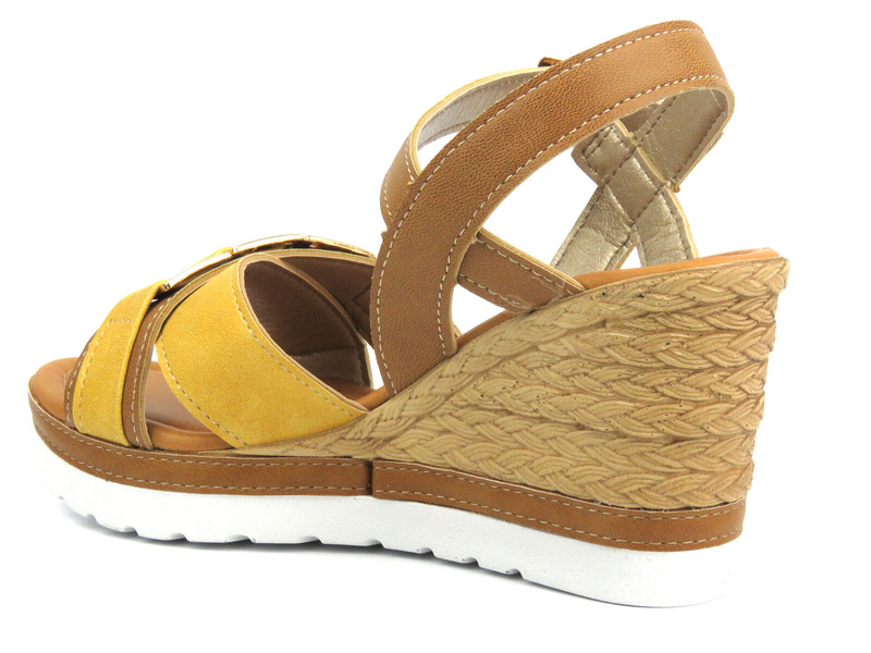 Sandały damskie na koturnie - INBLU FG-39, camel