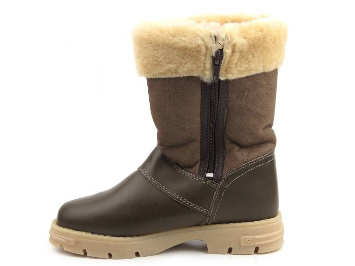 Skórzane kozaki dziecięce z wełną - HELIOS 401, brązowe