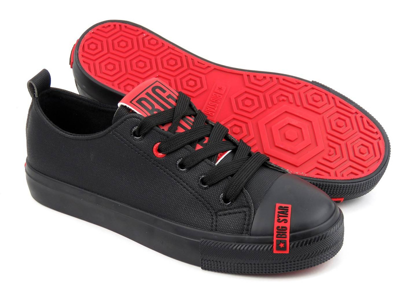 Czarne trampki damskie z czerwonymi wzorami - BIG STAR JJ274164