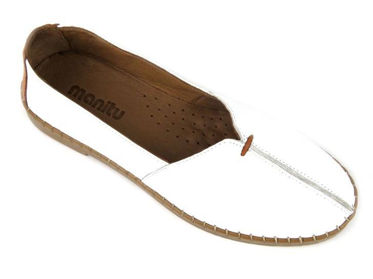 Skórzane półbuty, loafersy damskie - MANITU 840080-03, białe