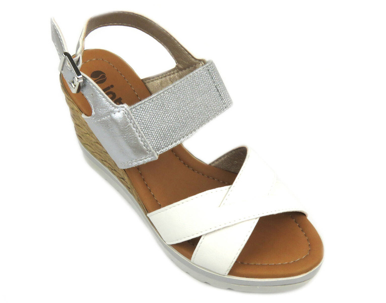 Sandały damskie na koturnie- INBLU FG-11, srebrne