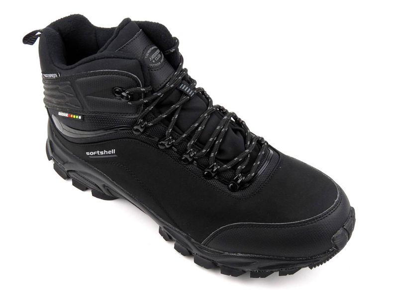 Wysokie trekkingi męskie z tkaniną SoftShell - AMERICAN CLUB WT53/23, czarne