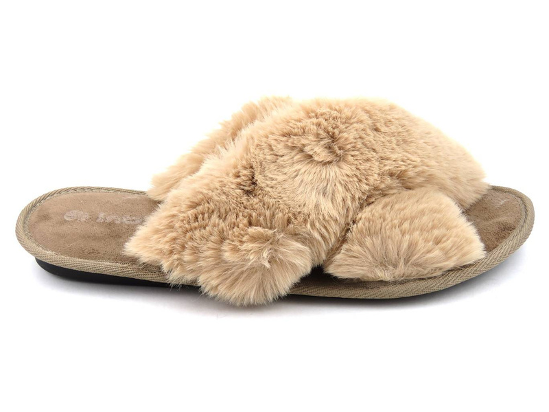 Miękkie kapcie damskie z futerkiem - INBLU 68-6D, beżowe