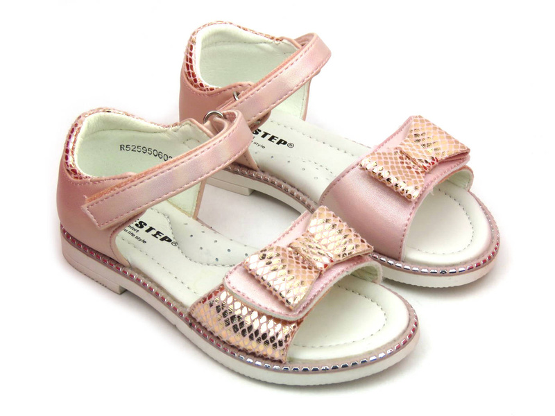 Sandały dziecięce z kokardką - Weestep R525950603, różowe błyszczące
