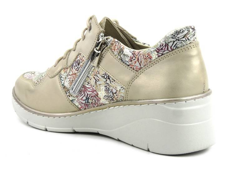 Sneakersy damskie skórzane, wygodne - Helios Komfort 347, złote w kwiaty