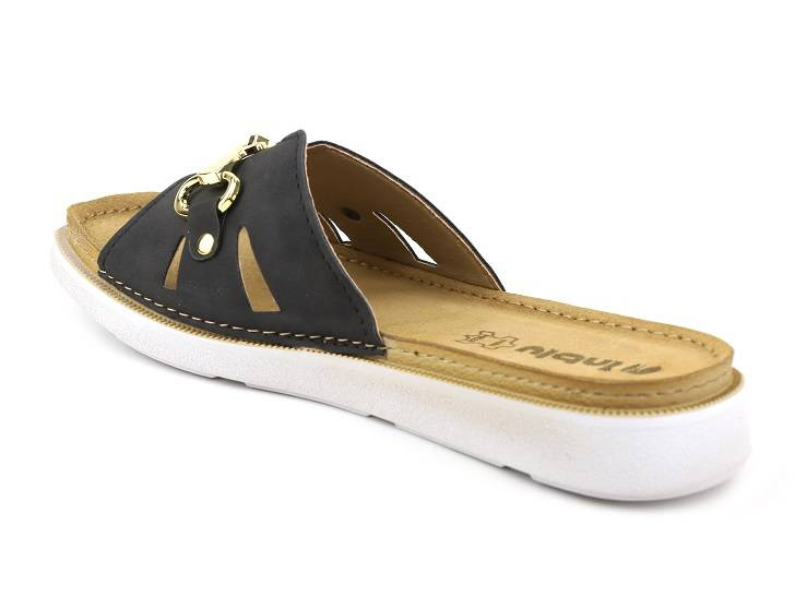 Klapki damskie ze skórzanym wnętrzem - Inblu LA-02, czarne