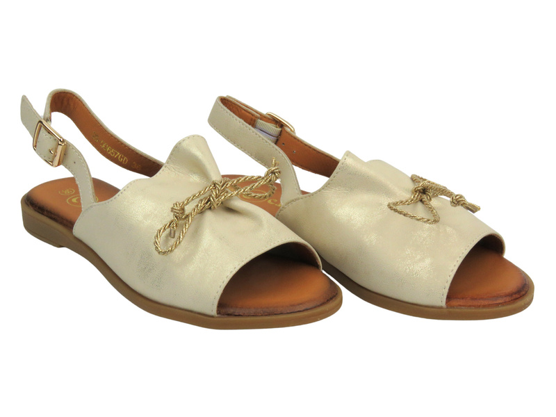 Skórzane sandały damskie - Cambell 25-00657, złote