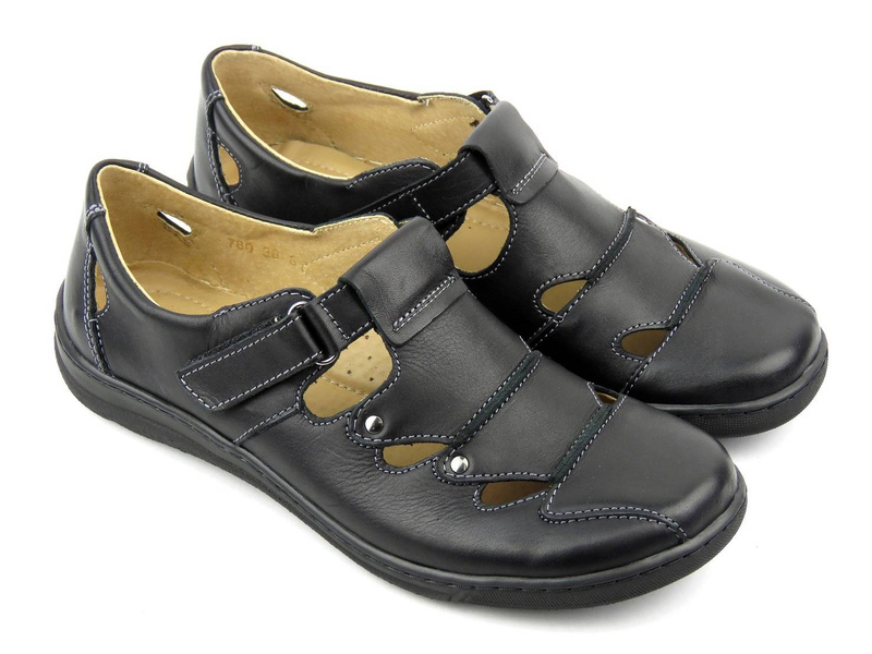 Wiosenne półbuty damskie z wycięciami - Helios Komfort 780, czarne