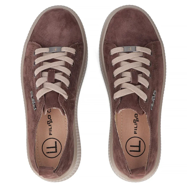 Wygodne sneakersy damskie ze skóry naturalnej zamszowej na platformie Filippo DP6122/26, brązowe