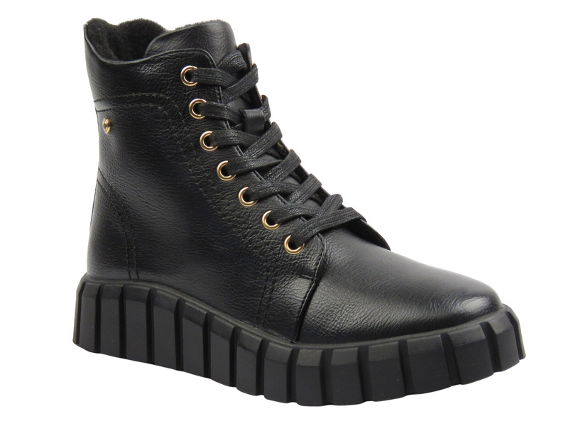 Ocieplane botki, trzewiki damskie - Potocki 25-19316, czarne